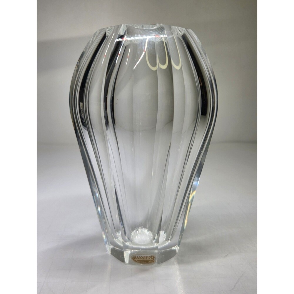 Moser Diva Crystal Vase Corsica 5.75"  8 Faceted Panels Signed Art Glass Clear